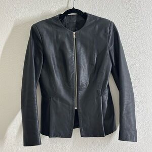ZARA Black Genuine Leather Peplum Zip Jacket Blazer XS